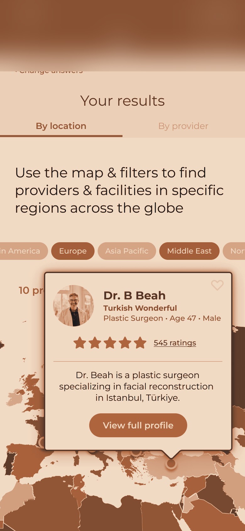 Provider search (branding redacted)