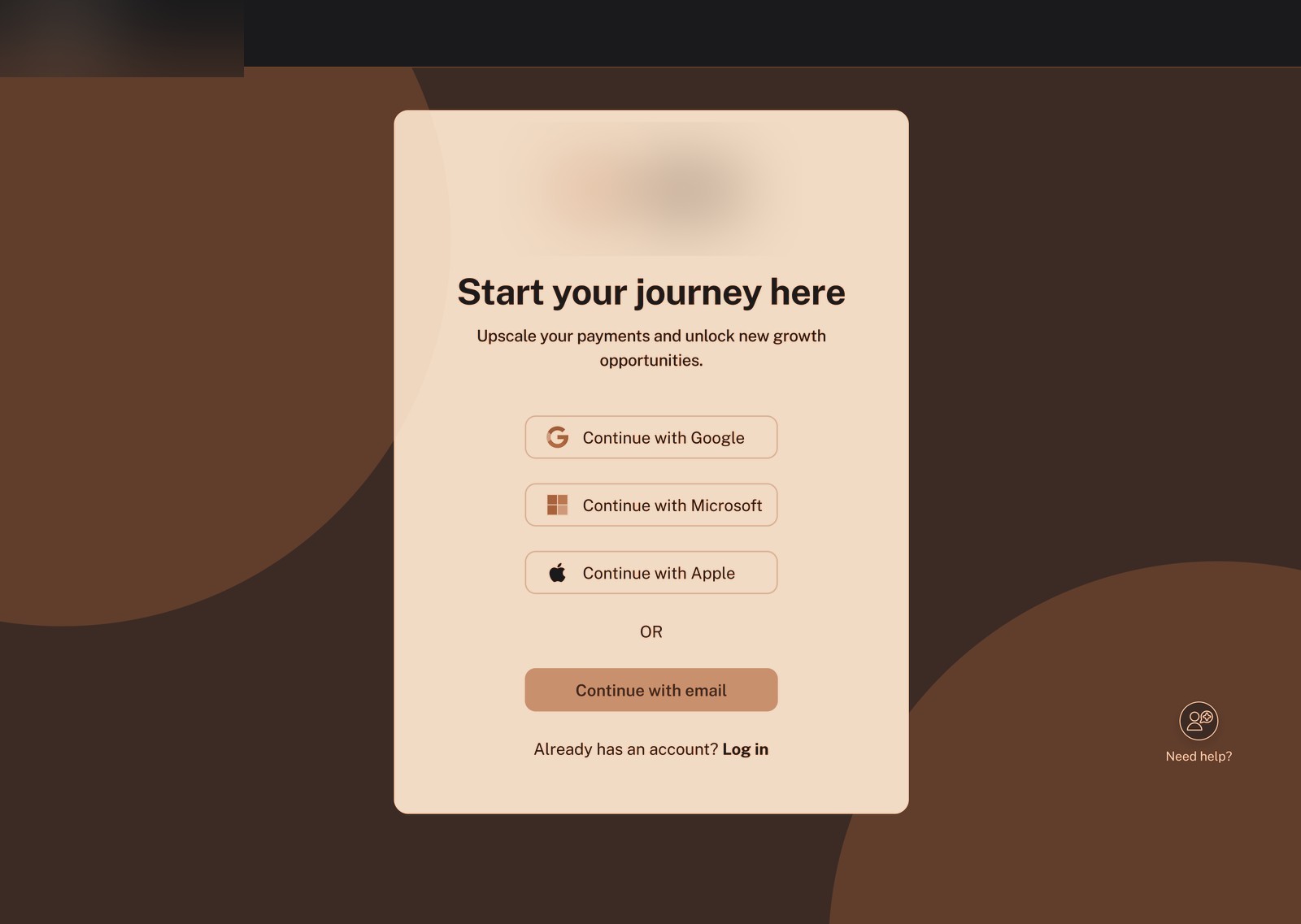 Getting-started flow (branding redacted)